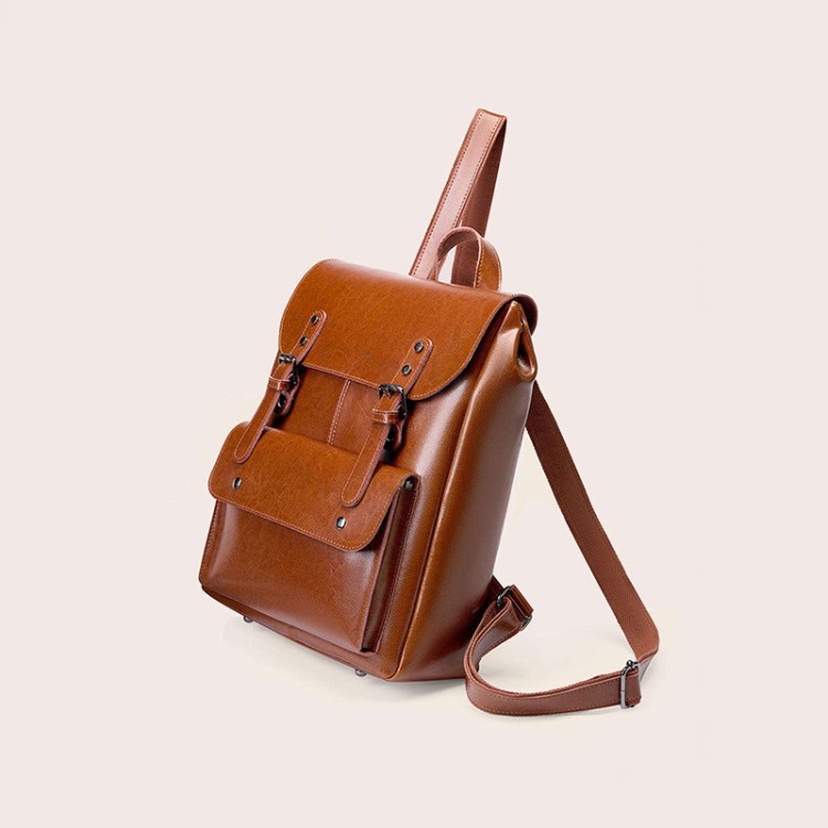 Portable vintage smooth leather backpack
