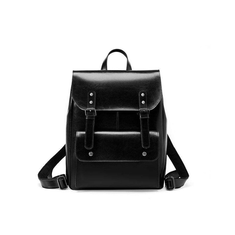 Portable vintage smooth leather backpack