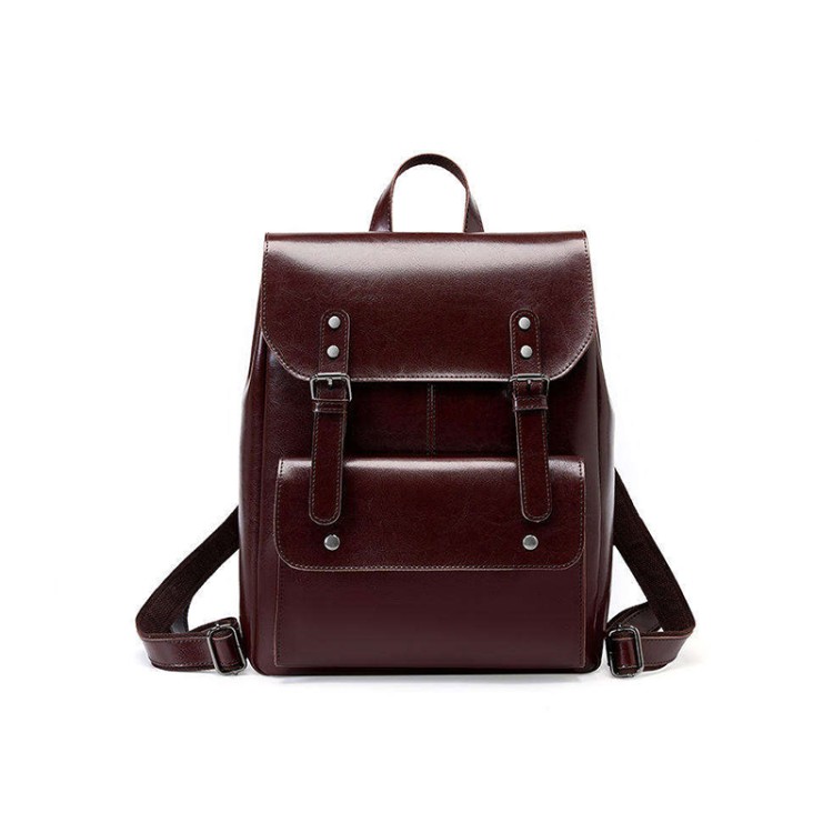 Portable vintage smooth leather backpack