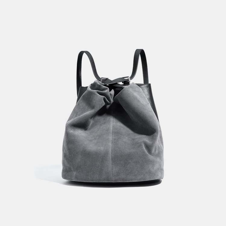 Soft suede large capacity bucket backpack