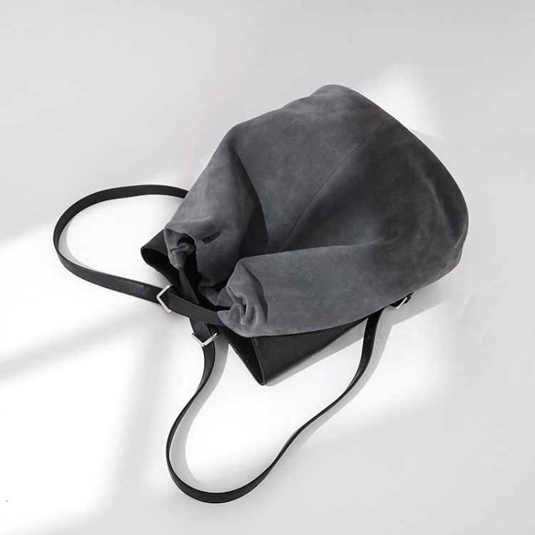 Soft suede large capacity bucket backpack