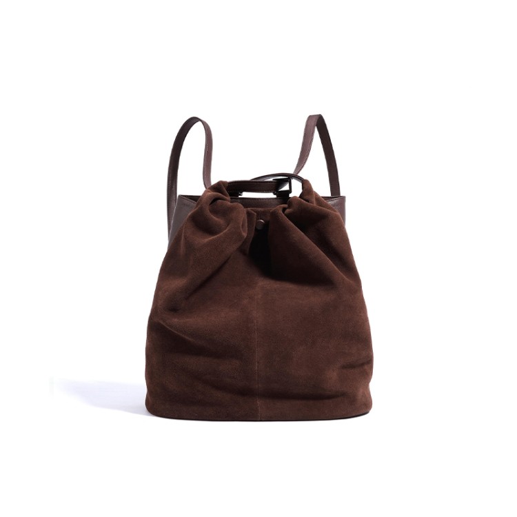 Soft suede large capacity bucket backpack