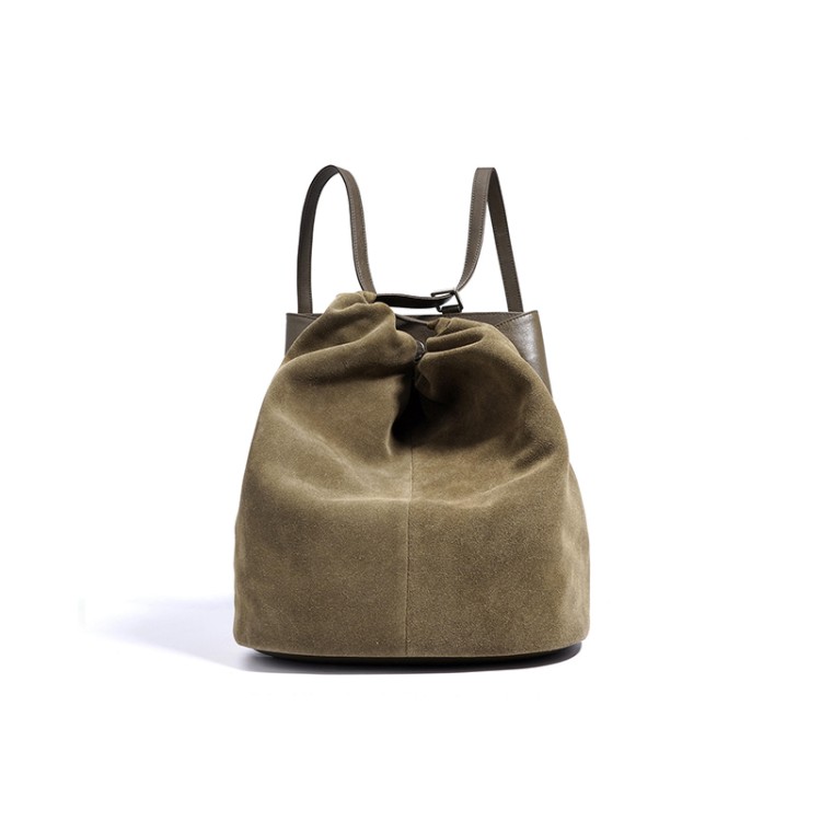 Soft suede large capacity bucket backpack