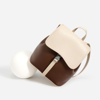 Luxe contrast color large capacity leather backpack