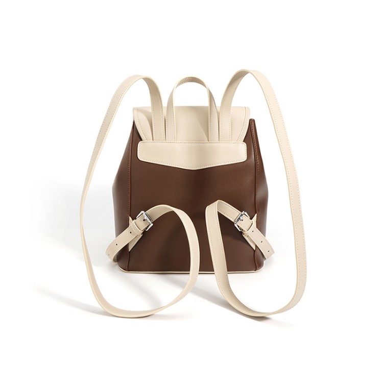 Luxe contrast color large capacity leather backpack