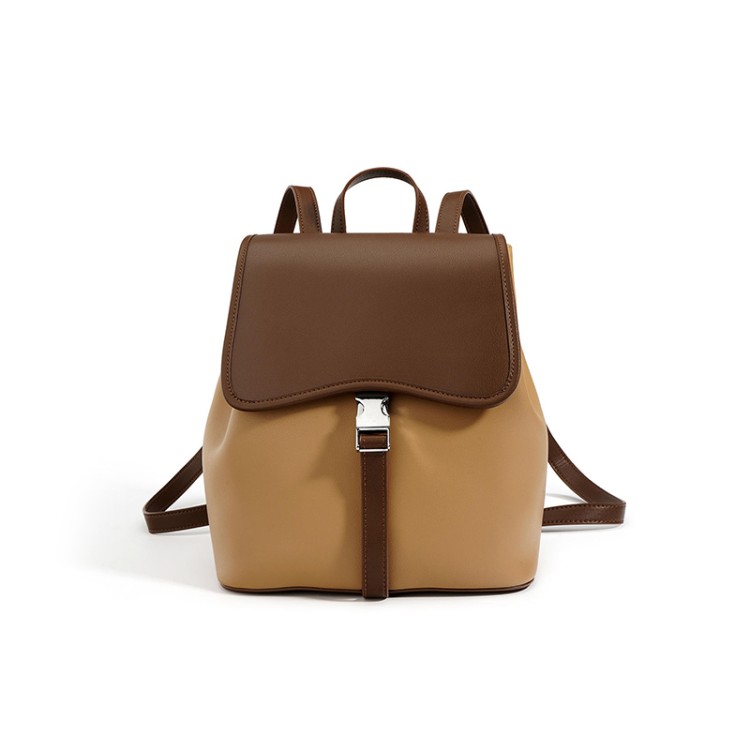 Luxe contrast color large capacity leather backpack