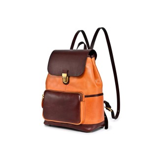 Vintage contrast color large capacity leather backpack