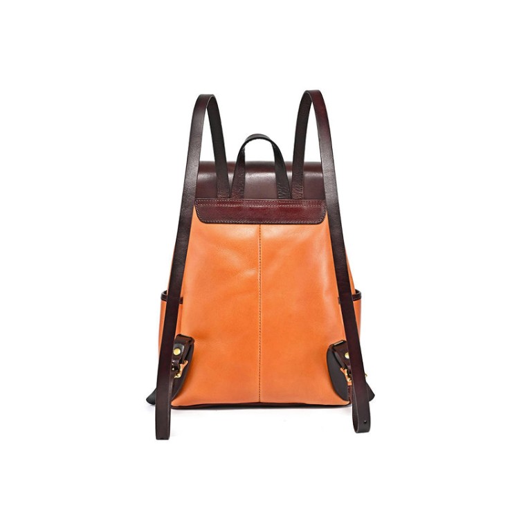 Vintage contrast color large capacity leather backpack