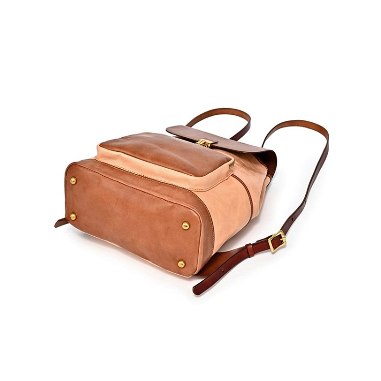 Vintage contrast color large capacity leather backpack