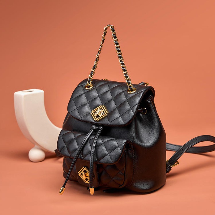 Lightweight luxury checkered leather backpack