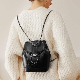 Small mini drawstring bucket flip backpack