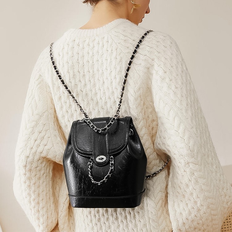 Small mini drawstring bucket flip backpack