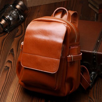 Vintage smooth water-resistant leather backpack