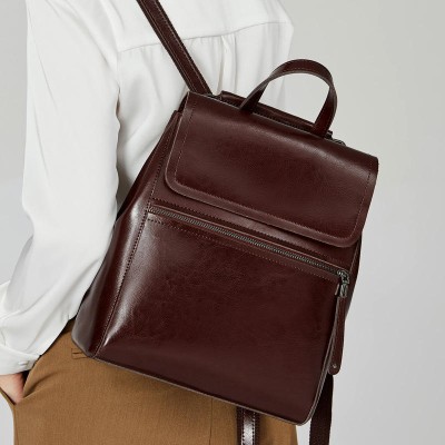 Classic simple waxed leather backpack