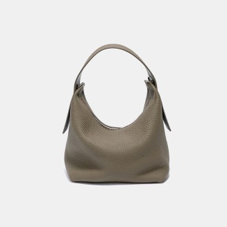 Half-moon shape soft pebbled leather handbag