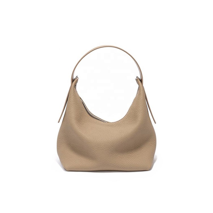Half-moon shape soft pebbled leather handbag