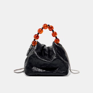 Vintage beaded satin leather handbag