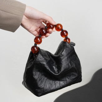 Vintage beaded satin leather handbag
