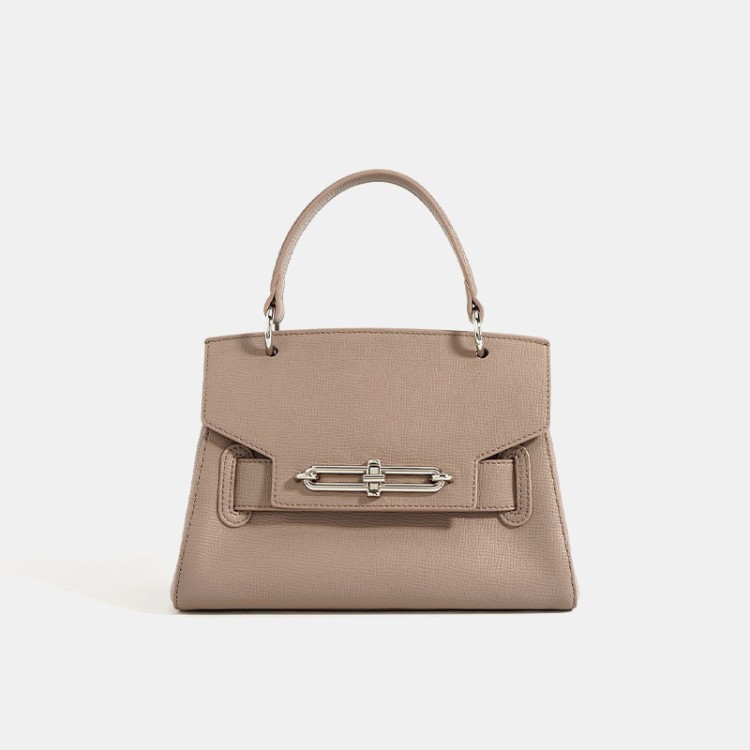 Simple genuine leather lock ladies handbag