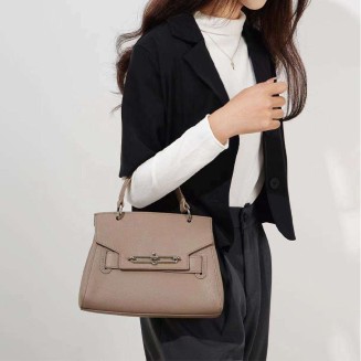 Simple genuine leather lock ladies handbag
