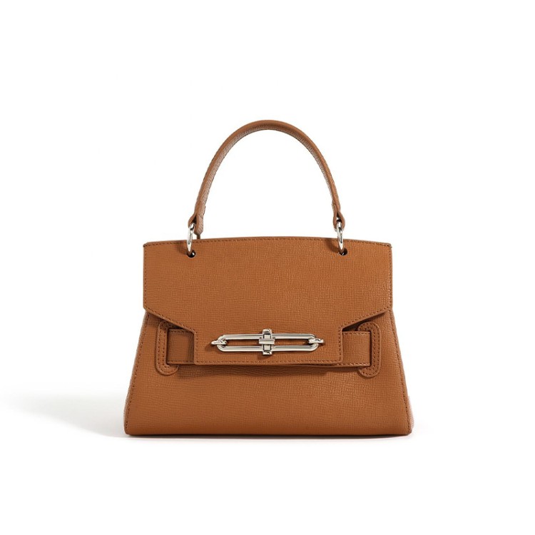 Simple genuine leather lock ladies handbag