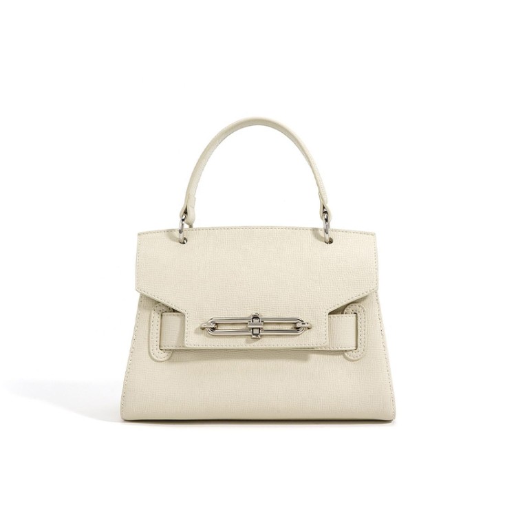 Simple genuine leather lock ladies handbag