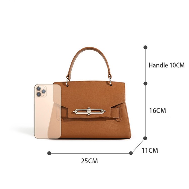 Simple genuine leather lock ladies handbag