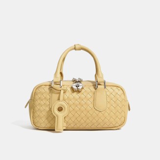 Woven leather zip lock women's handbag