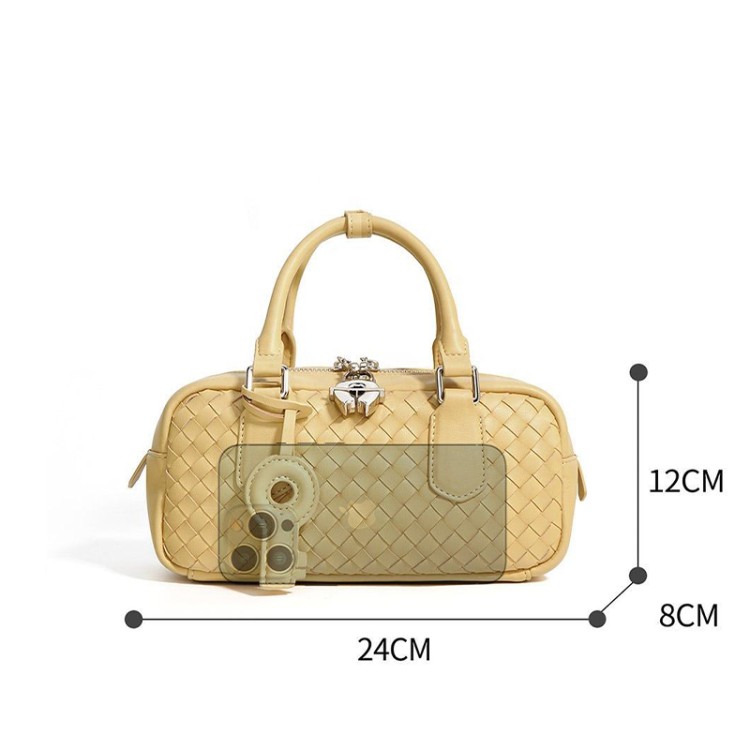 Woven leather zip lock women's handbag