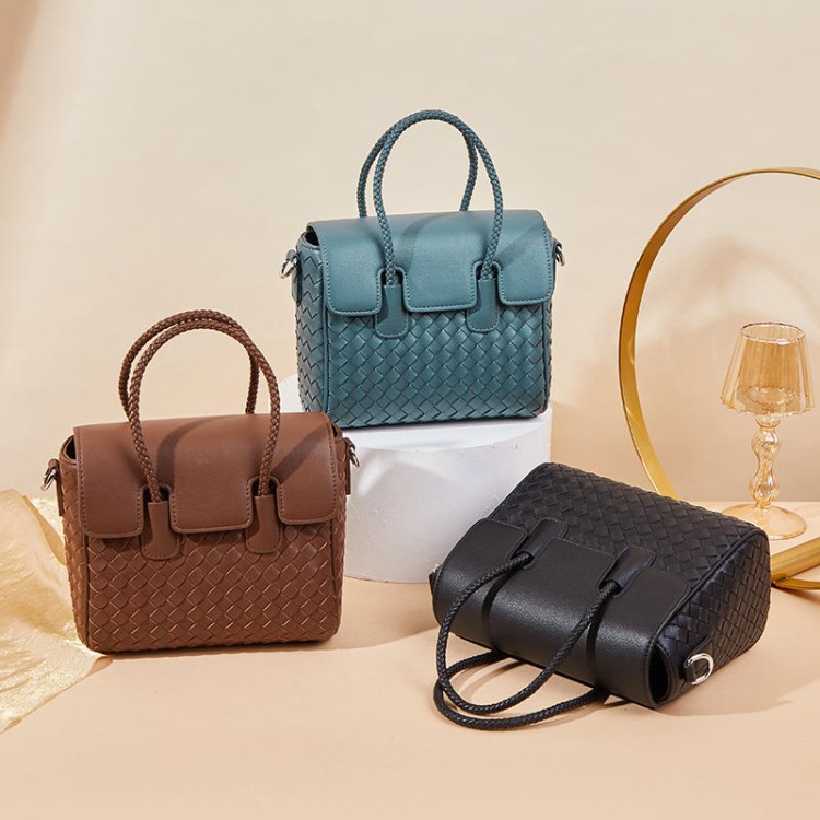 High quality braided leather women's handbag
