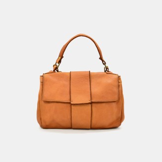 Brown leather flap women's handbag