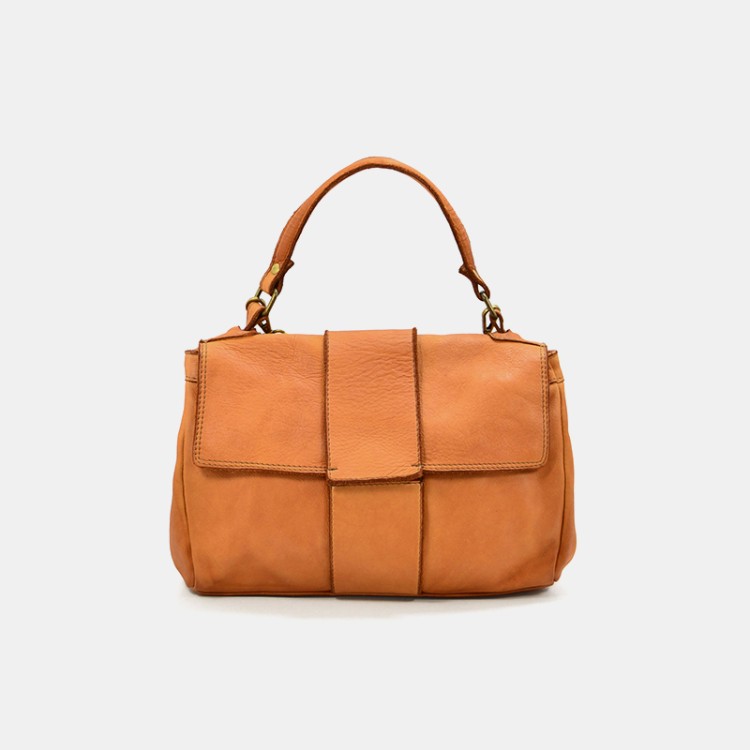 Brown leather flap women's handbag