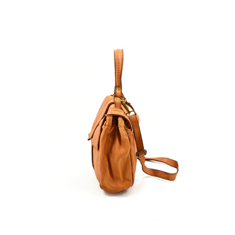 Brown leather flap women's handbag