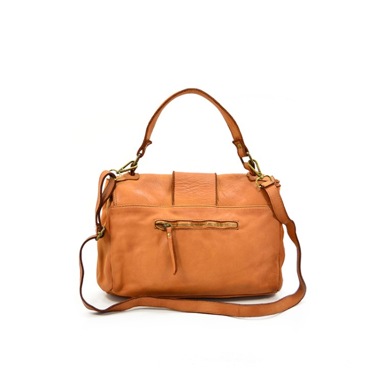 Brown leather flap women's handbag