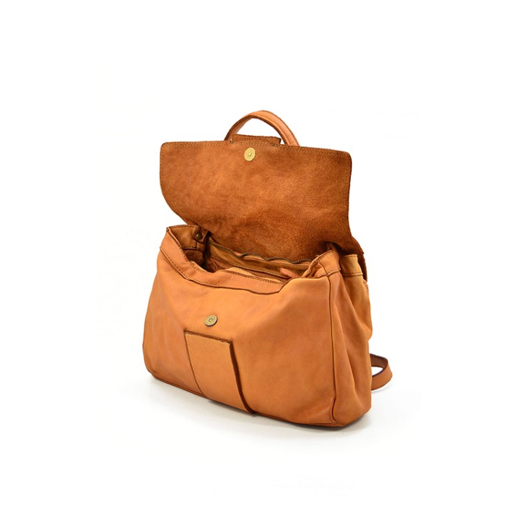 Brown leather flap women's handbag