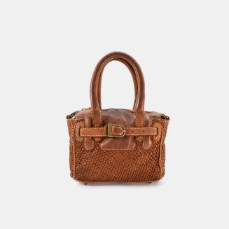 Braided leather double handle women's handbag