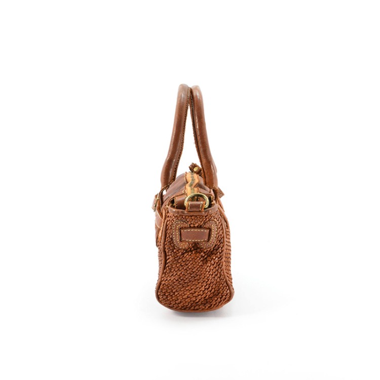 Braided leather double handle women's handbag