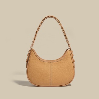 Half-moon textured leather women's shoulder bag