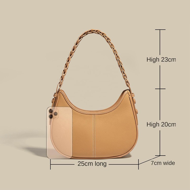 Half-moon textured leather women's shoulder bag