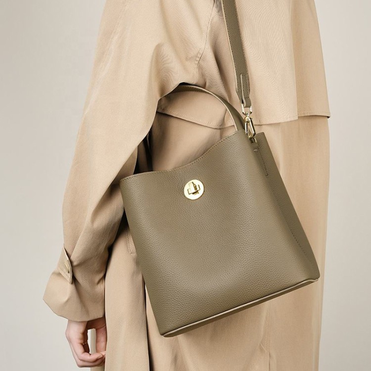 Luxurious bucket leather women's shoulder bag