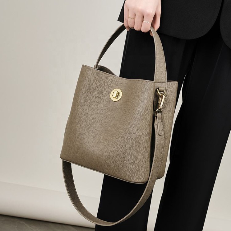 Luxurious bucket leather women's shoulder bag