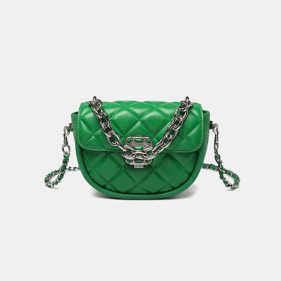 Diamond check chain leather women's shoulder bag