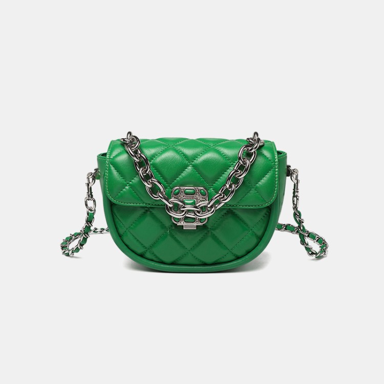 Diamond check chain leather women's shoulder bag