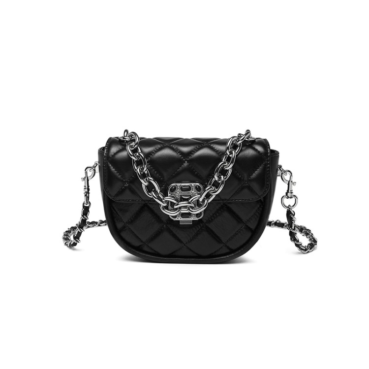 Diamond check chain leather women's shoulder bag