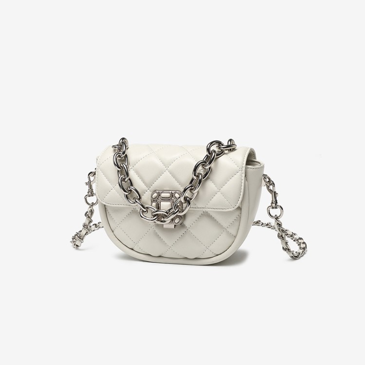 Diamond check chain leather women's shoulder bag