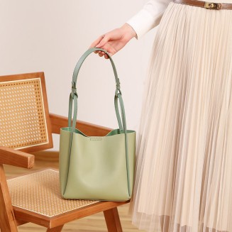 Large capacity bucket leather women's shoulder bag