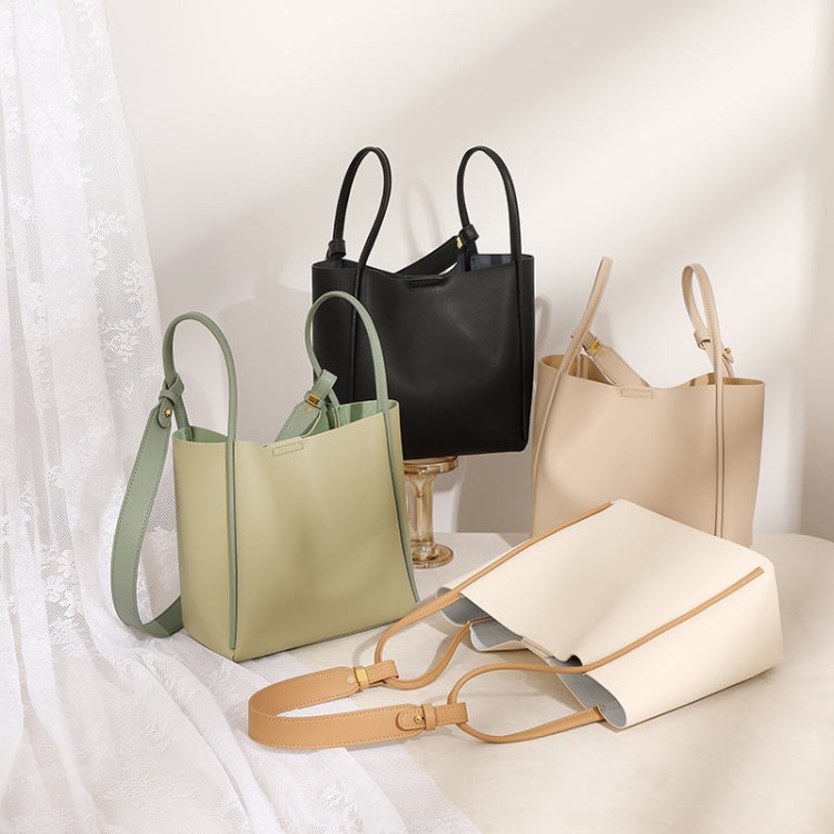 Large capacity bucket leather women's shoulder bag