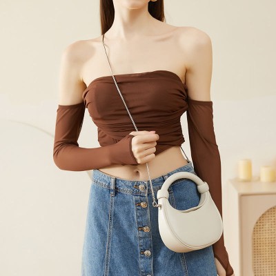 Exquisite half moon leather women's shoulder bag