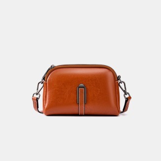 Waxed leather zipper women's shoulder bag