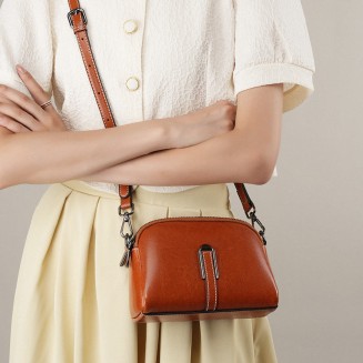 Waxed leather zipper women's shoulder bag